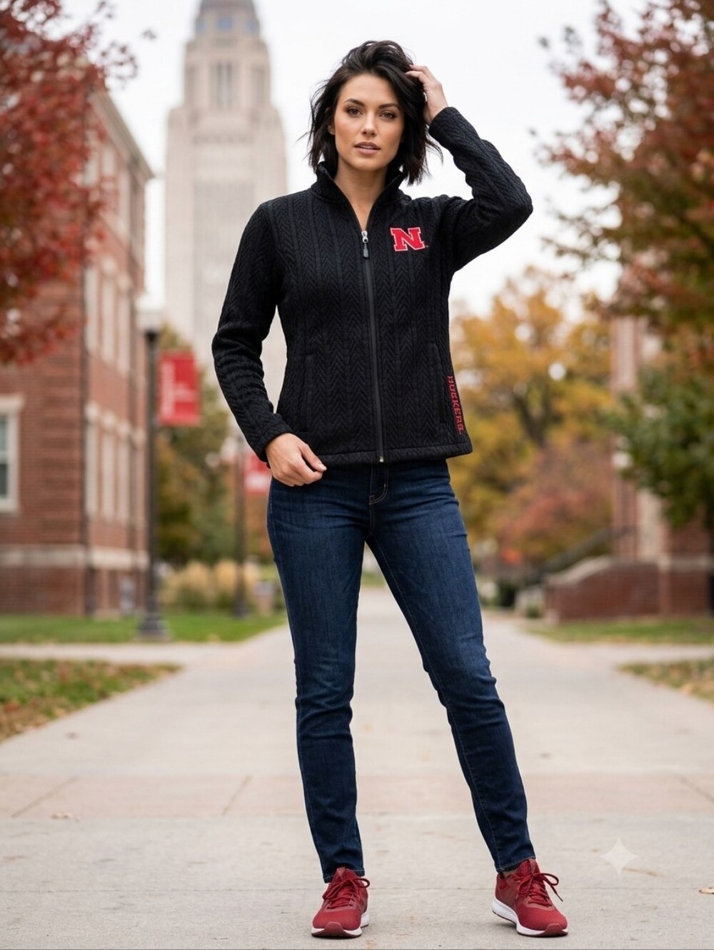 G-III Sports Nebraska Huskers Cable Knit Full Zip Fleece Jacket Size Medium